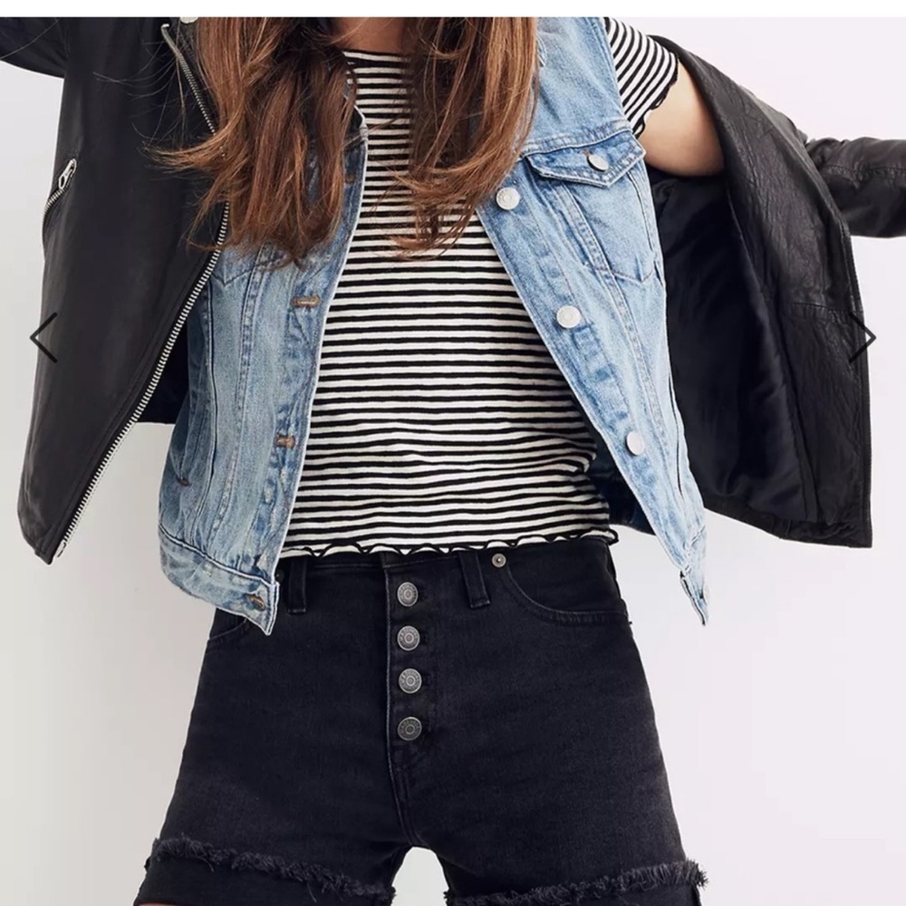 Madewell High-Rise Denim Boyshorts in Faded Black Button Front Style G5167